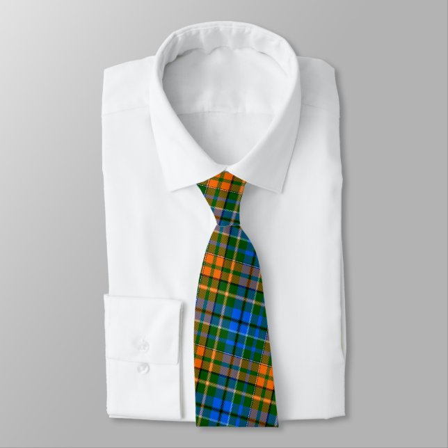 Green Orange Blue Plaid Tartan Design  Tie (Tied)