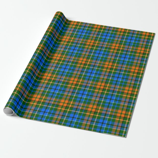 Green Orange Blue Plaid Tartan Design  Wrapping Paper (Unrolled)