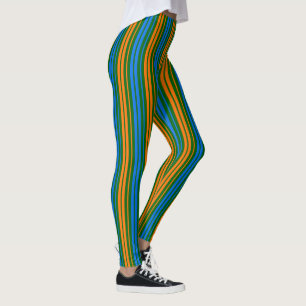 Green Orange Blue Vertical Stripes Design   Leggings