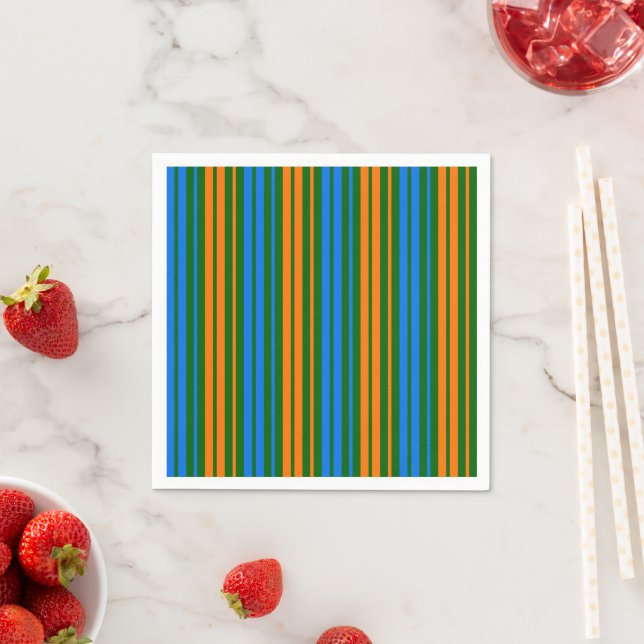 Green Orange Blue Vertical Stripes Design   Napkin (Insitu)