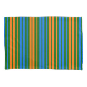 Green Orange Blue Vertical Stripes Design Pillowcase