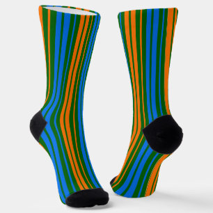 Green Orange Blue Vertical Stripes Design Socks