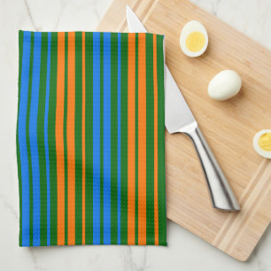 Green Orange Blue Vertical Stripes Design   Tea Towel