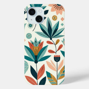 Green Orange Bold Modern Floral Print Pattern iPhone 15 Case
