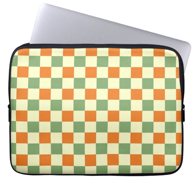 Green Orange Brown Chequered Gingham Pattern Laptop Sleeve (Front)