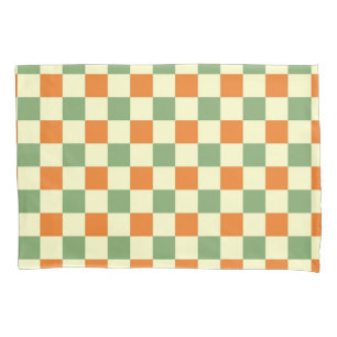 Green Orange Brown Chequered Gingham Pattern Pillowcase