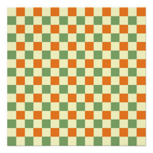 Green Orange Brown Chequered Gingham Pattern Poster