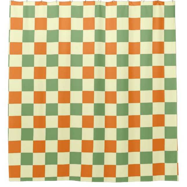 Green Orange Brown Chequered Gingham Pattern Shower Curtain (Front)