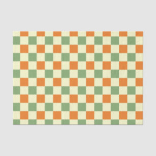 Green Orange Brown Chequered Gingham Pattern Tissue Paper