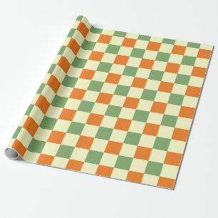 Green Orange Brown Chequered Gingham Pattern Wrapping Paper