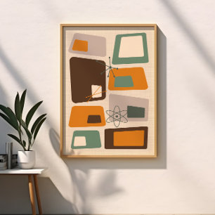 Green, Orange, Brown, Mid Century Modern Abstract Poster