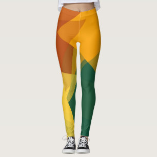 Green Orange Brown Modern Geometric Pattern Leggings