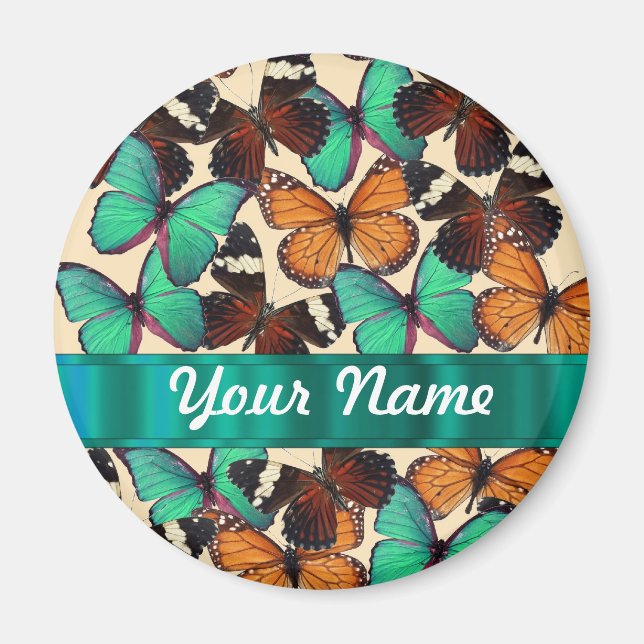 Green & orange butterflies magnet (Front)