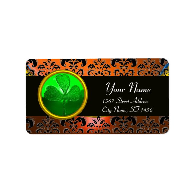 GREEN ORANGE DAMASK WITH SHAMROCK ,black Label (Front)