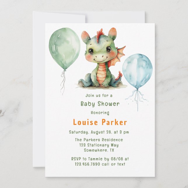 Green Orange Dragon Boy Baby Shower Invitation (Front)