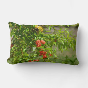 Green Orange Floral Design Tropical Pomegranate Lumbar Cushion