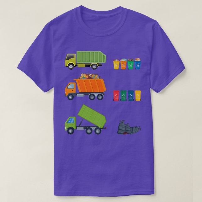 Green Orange Garbage Trucks Waste separation  T-Shirt (Design Front)