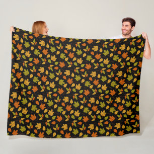 GREEN ORANGE GOLD FALL FALLING LEAVES FLEECE BLANKET