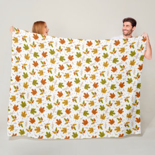 GREEN ORANGE GOLD FALL FALLING LEAVES FLEECE BLANKET