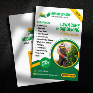Green & Orange Lawn Care Gardening Mowing Service Flyer