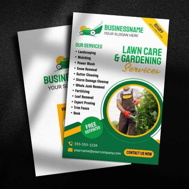 Green & Orange Lawn Care Gardening Mowing Service Flyer (Creator Uploaded)