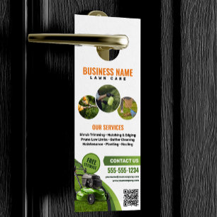 Green, Orange Lawn Care Landscaping Mowing Service Door Hanger