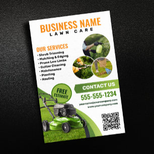 Green, Orange Lawn Care Landscaping Mowing Service Flyer