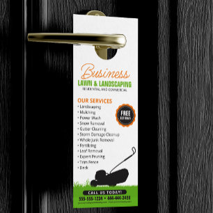 Green Orange Lawn Landscaping Service Lawncare Mow Door Hanger