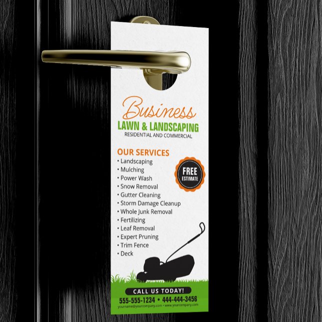 Green Orange Lawn Landscaping Service Lawncare Mow Door Hanger (Creator Uploaded)