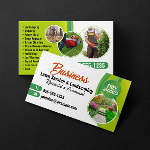 Green Orange Lawn Service & Landscaping Mowing Business Card