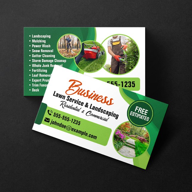 Green & Orange Lawncare Landscaping & Lawn Service Business Card (Creator Uploaded)