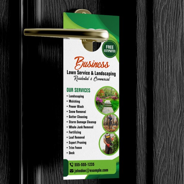 Green & Orange Lawncare Landscaping & Lawn Service Door Hanger (Creator Uploaded)