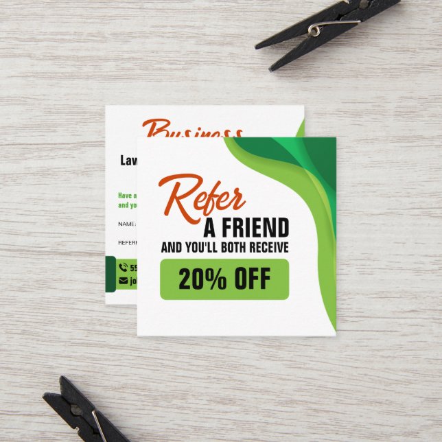 Green & Orange Lawncare Landscaping & Lawn Service Referral Card (Front/Back In Situ)