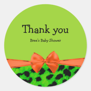 Green Orange & Leopard Bow Glam Party Animal Print Classic Round Sticker