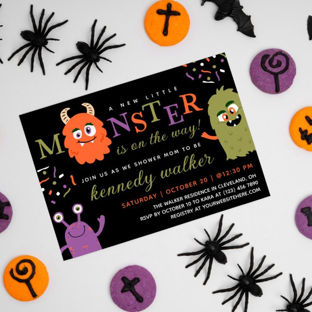 Green Orange Little Monster Halloween Baby Shower Invitation (Creator Uploaded)