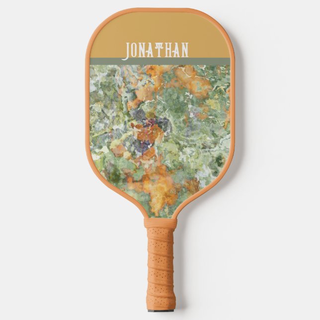 Green Orange Marble Swirl Pattern with Name Pickleball Paddle (Front)
