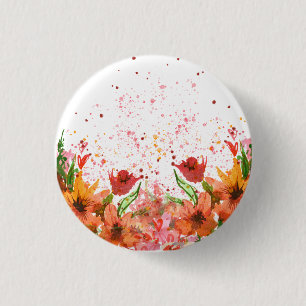 Green & Orange Modern Abstract Floral 3 Cm Round Badge