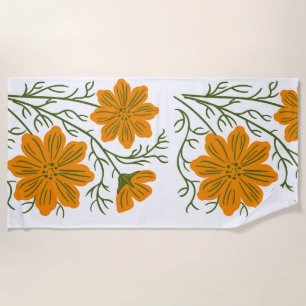 Green & Orange Modern Abstract Floral Beach Towel