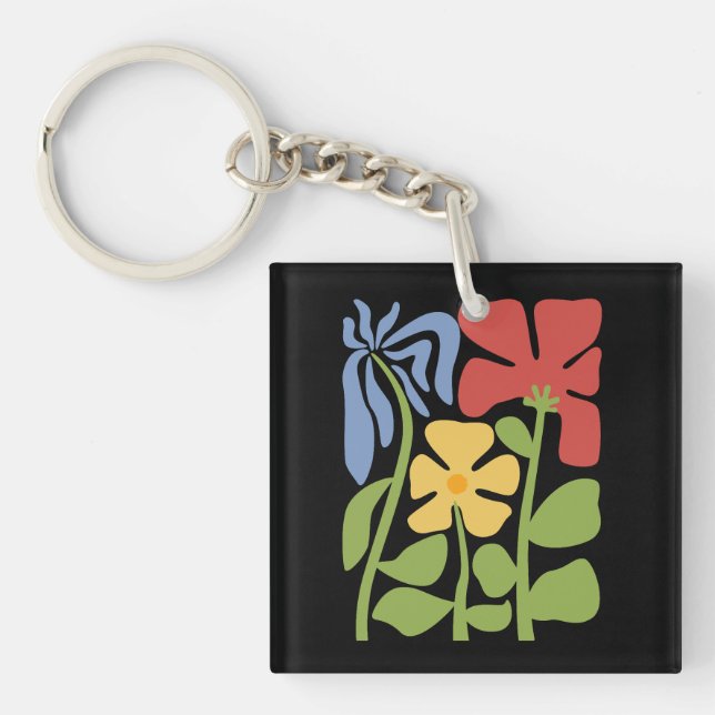 Green & Orange Modern Abstract Floral Key Ring (Front)