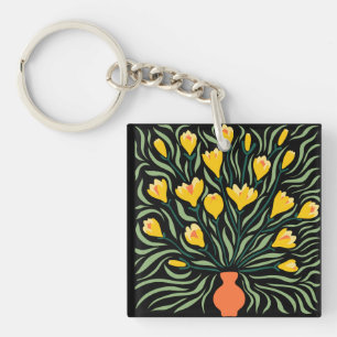 Green & Orange Modern Abstract Floral Key Ring