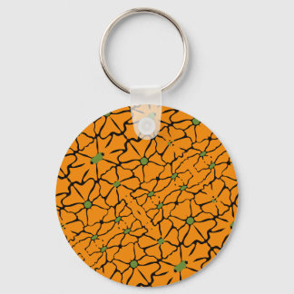 Green & Orange Modern Abstract Floral Key Ring