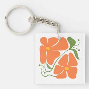 Green & Orange Modern Abstract Floral Key Ring