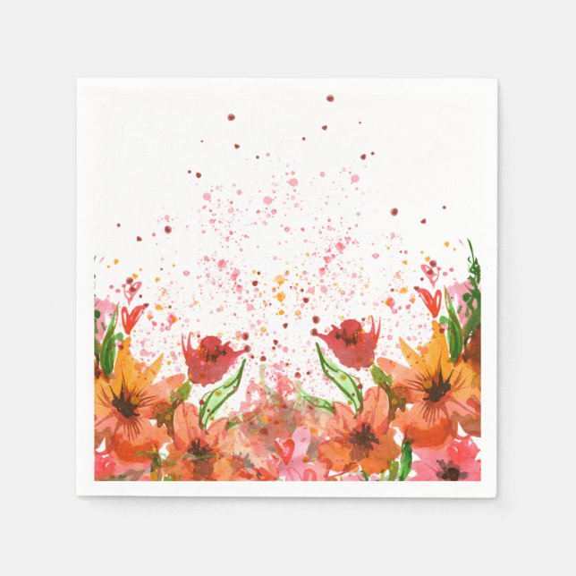 Green & Orange Modern Abstract Floral Napkin (Front)