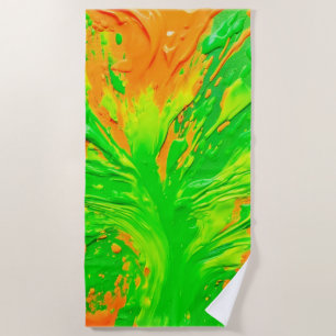 Green & Orange Paint Burst Beach Towel