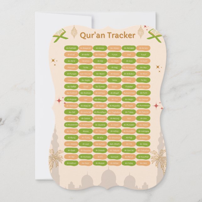 Green Orange Pastel Quran Surah Tracker  (Front)