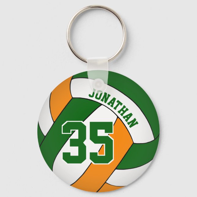 green orange personalised boys' volleyball key ring (Front)