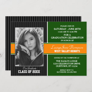 Green Orange Photo Graduation Party Invitation