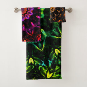 Green Orange Pink Multicolor Abstract Flower Bath Towel Set