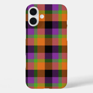 GREEN ORANGE PINK PURPLE HALLOWEEN PLAID iPhone 16 PLUS CASE