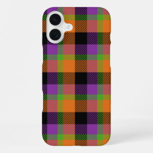 GREEN ORANGE PINK PURPLE HALLOWEEN PLAID iPhone 16 PLUS CASE
